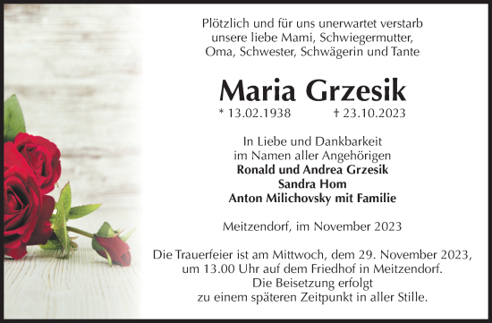 Traueranzeige von Maria Grzesik von Volksstimme Haldensleben/Wolmirstedt