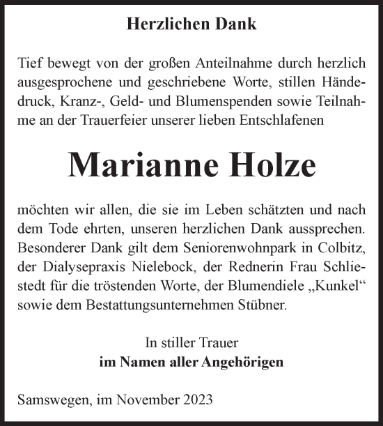Traueranzeige von Marianne Holze von Volksstimme Haldensleben/Wolmirstedt