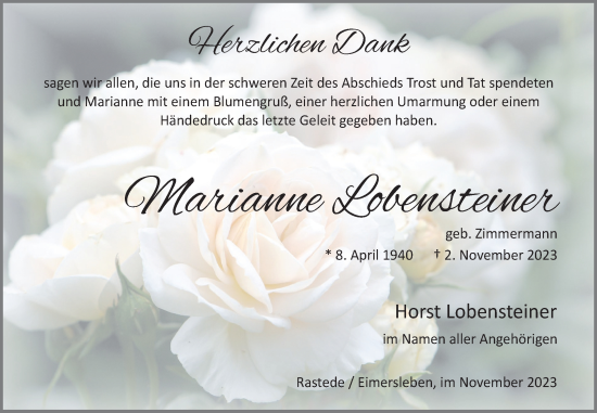 Traueranzeige von Marianne Lobensteiner von Volksstimme Haldensleben/Wolmirstedt