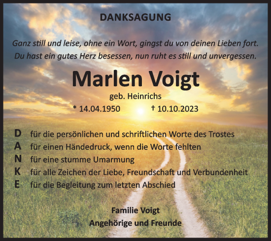 Traueranzeige von Marlen Voigt von Volksstimme Haldensleben/Wolmirstedt
