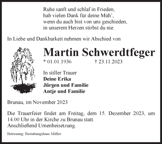 Traueranzeige von Martin Schwerdtfeger von Volksstimme Altmark West