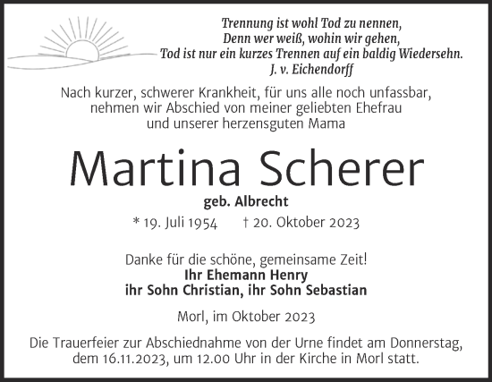 Traueranzeige von Martina Scherer von Mitteldeutsche Zeitung Halle/Saalkreis
