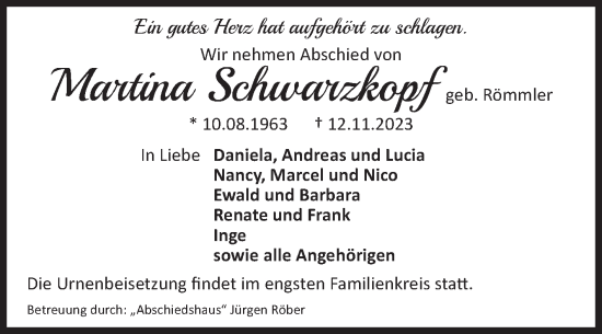 Traueranzeige von martina Schwarzkopf von Volksstimme Magdeburg