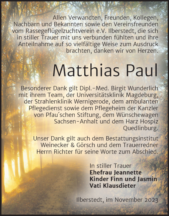 Traueranzeige von Matthias Paul von Trauerkombi Bernburg