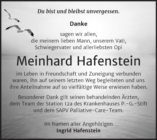 Traueranzeige von Meinhard Hafenstein von Trauerkombi Wittenberg