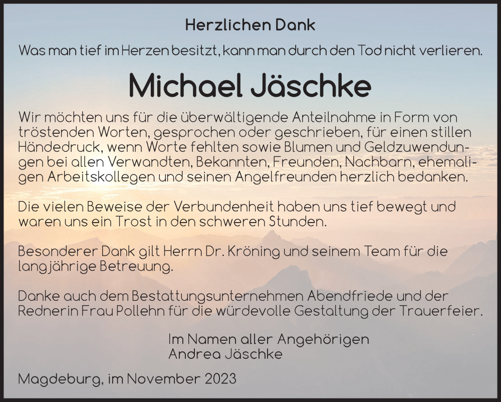  Traueranzeige für Michael Jäschke vom 25.11.2023 aus Volksstimme Magdeburg