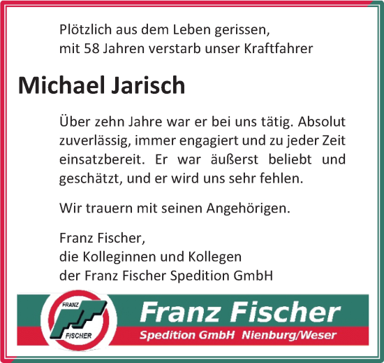 Traueranzeige von Michael Jarisch von Mitteldeutsche Zeitung Dessau-Roßlau