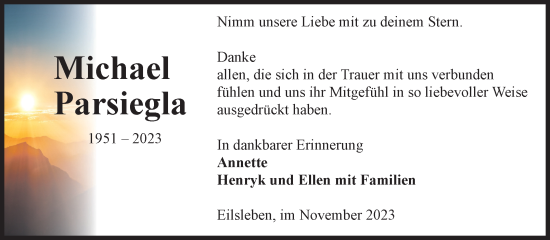 Traueranzeige von Michael Parsiegla von Volksstimme Oschersleben/Wanzleben