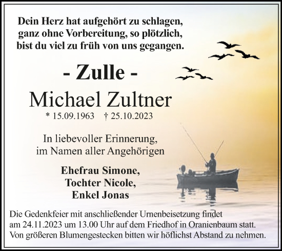 Traueranzeige von Michael Zultner von Trauerkombi Wittenberg