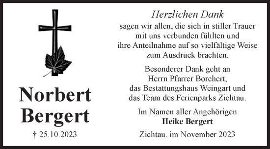 Traueranzeige von Norbert Bergert von Volksstimme Altmark West
