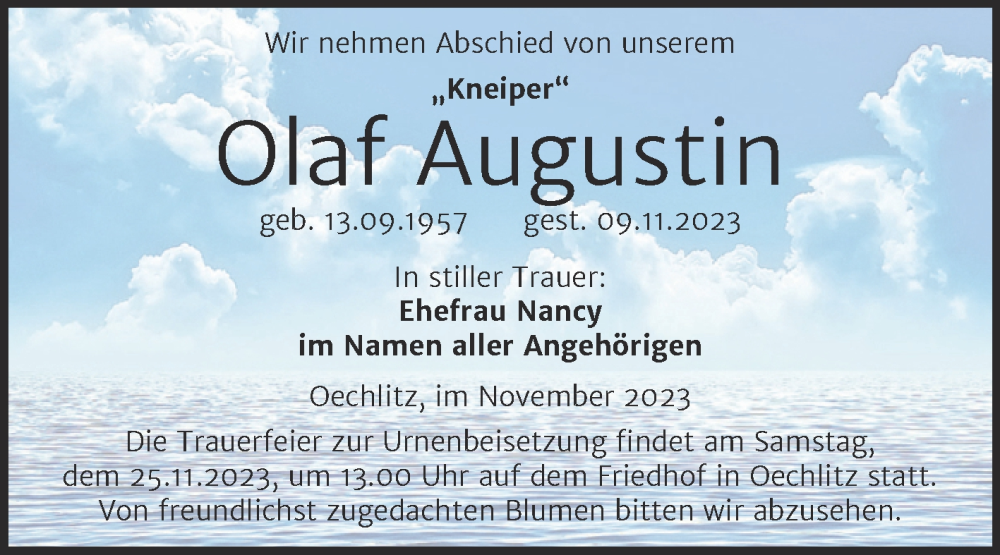  Traueranzeige für Olaf Augustin vom 18.11.2023 aus Trauerkombi Merseburg