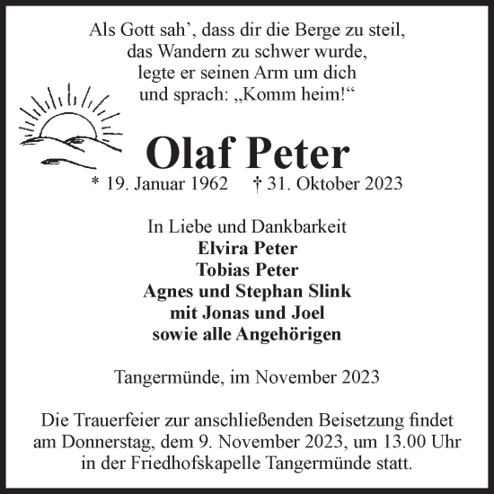 Traueranzeige von Olaf Peter von Volksstimme Altmark Ost