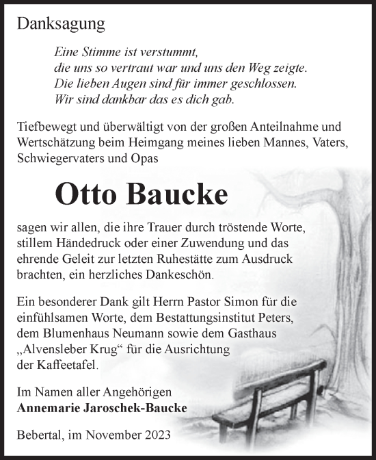 Traueranzeige von Otto Baucke von Volksstimme Haldensleben/Wolmirstedt