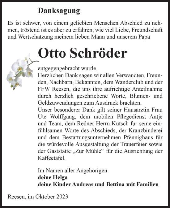 Traueranzeige von Otto Schröder von Volksstimme Burg/Genthin