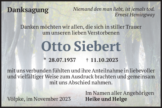 Traueranzeige von Otto Siebert von Volksstimme Oschersleben/Wanzleben