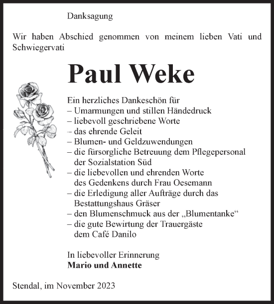 Traueranzeige von Paul Weke von Volksstimme Altmark Ost