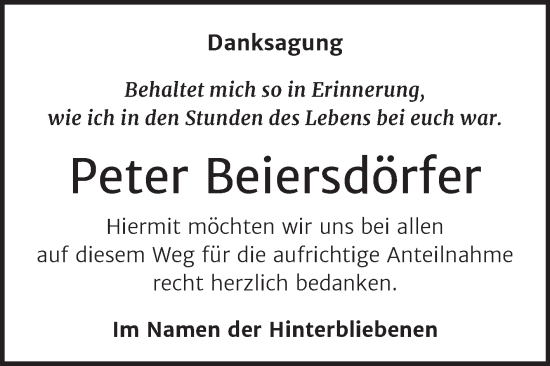 Traueranzeige von Peter Beiersdörfer von Trauerkombi Weißenfels