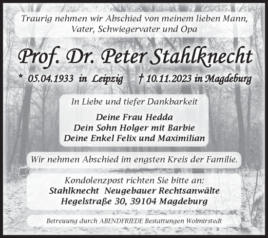 Traueranzeige von Peter Stahlknecht von Volksstimme Magdeburg