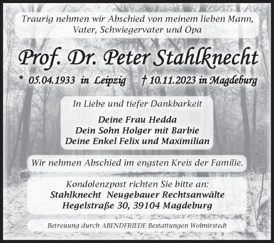Traueranzeige von Peter Stahlknecht von Volksstimme Haldensleben/Wolmirstedt