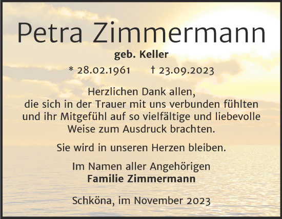 Traueranzeige von Petra Zimmermann von Trauerkombi Wittenberg