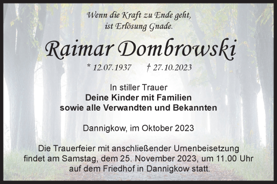 Traueranzeige von Raimar Dombrowski von Volksstimme Burg/Genthin