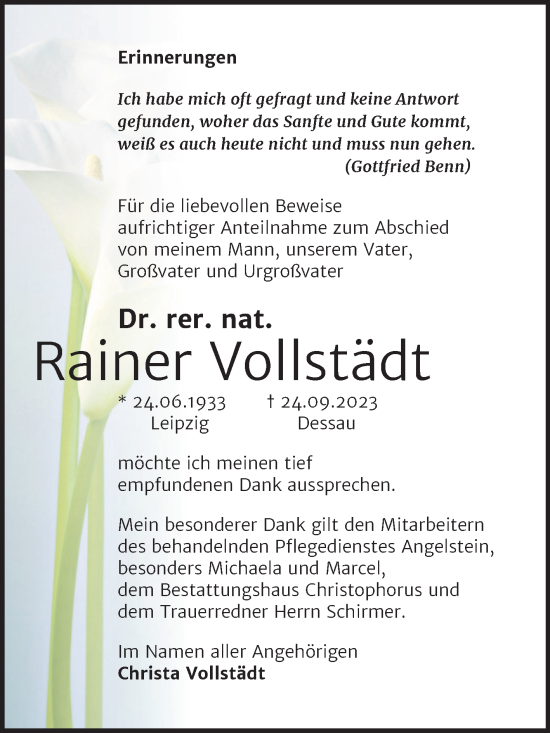 Traueranzeige von Rainer Vollstädt von Mitteldeutsche Zeitung Halle/Saalkreis