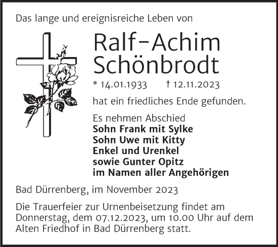 Traueranzeige von Ralf-Achim Schönbrodt von Trauerkombi Merseburg