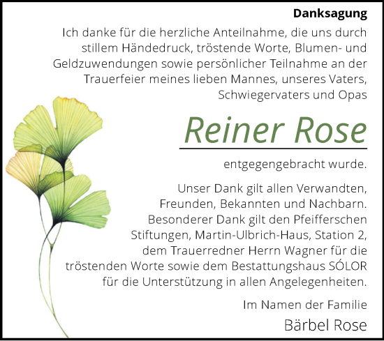 Traueranzeige von Reiner Rose von Volksstimme Magdeburg