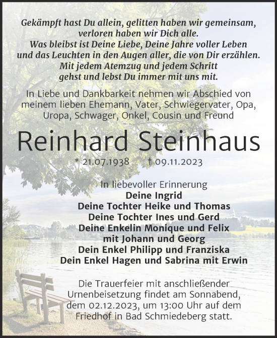Traueranzeige von Reinhard Steinhaus von Trauerkombi Wittenberg