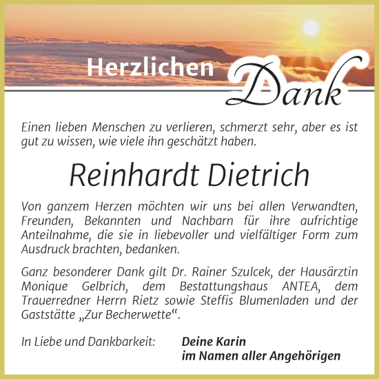 Traueranzeige von Reinhardt Dietrich von Trauerkombi Bitterfeld