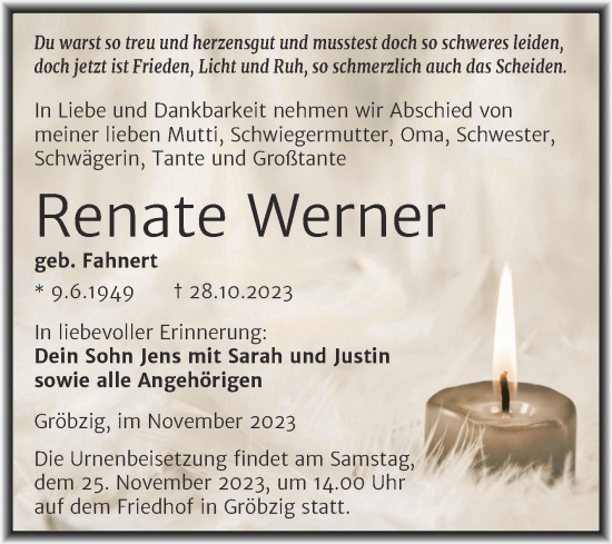 Traueranzeige von Renate Werner 