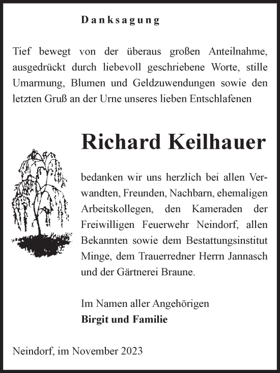 Traueranzeige von Richard Keilhauer von Volksstimme Oschersleben/Wanzleben