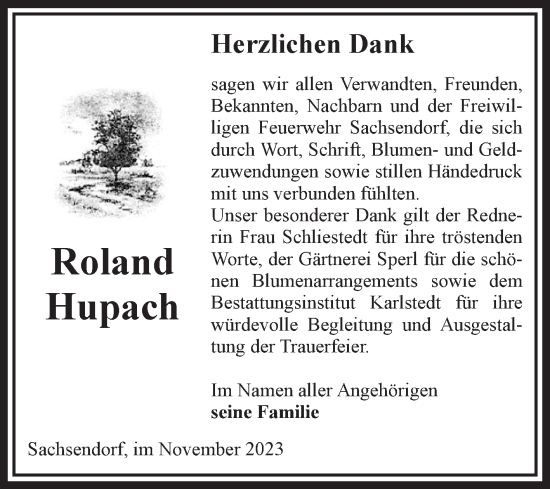 Traueranzeige von Roland Hupach von Volksstimme Schönebeck