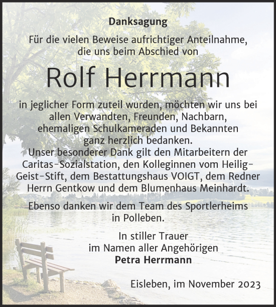 Traueranzeige von Rolf Herrmann von Trauerkombi Mansfelder Land