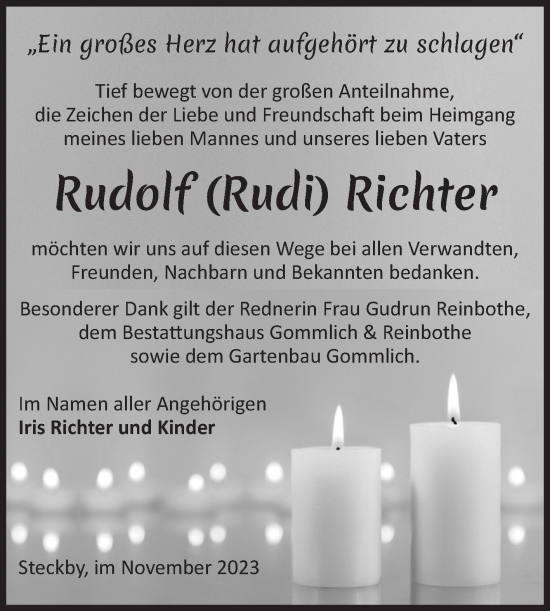 Traueranzeige von Rudolf Richter von Volksstimme Zerbst
