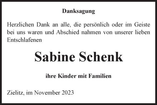 Traueranzeige von Sabine Schenk von Volksstimme Haldensleben/Wolmirstedt