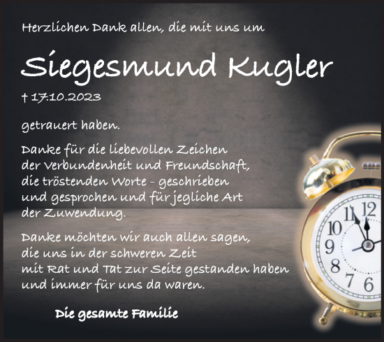 Traueranzeige von Siegesmund Kugler von Trauerkombi Wittenberg