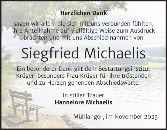 Traueranzeige von Siegfried Michaelis von Trauerkombi Wittenberg