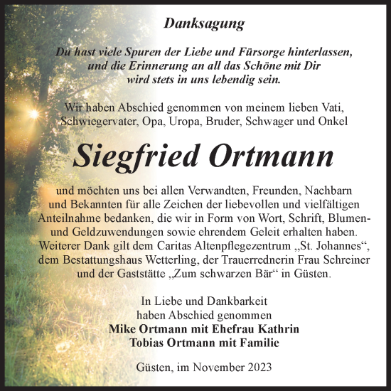 Traueranzeige von Siegfried Ortmann von Volksstimme Staßfurt
