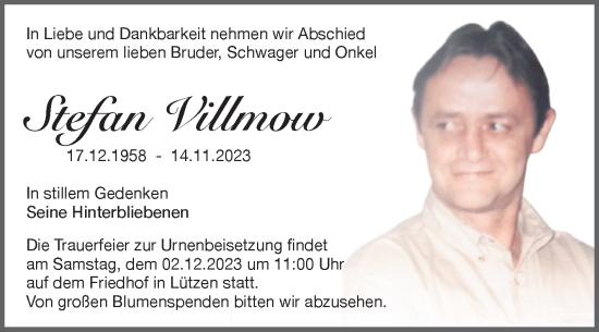 Traueranzeige von Stefan Villmow von Trauerkombi Weißenfels