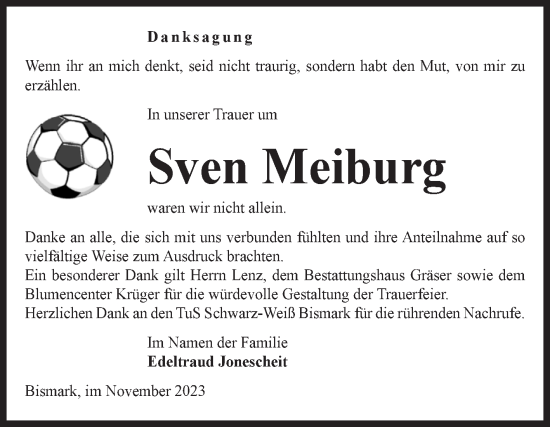 Traueranzeige von Sven Meiburg von Volksstimme Altmark Ost