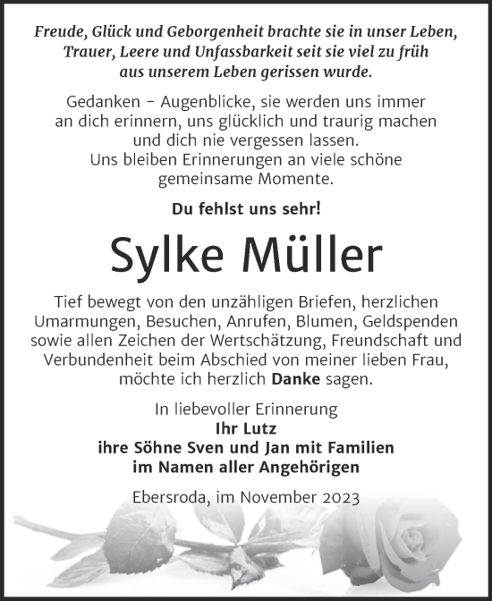 Traueranzeige von Sylke Müller von Naumburger Tageblatt