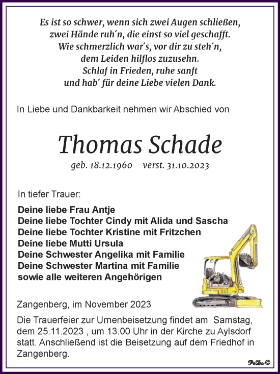 Traueranzeige von Thomas Schade von Trauerkombi Zeitz