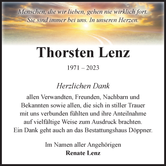 Traueranzeige von Thorsten Lenz von Volksstimme Magdeburg