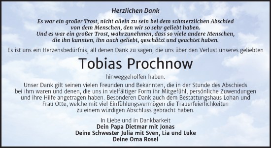 Traueranzeige von Tobias Prochnow von Trauerkombi Bitterfeld