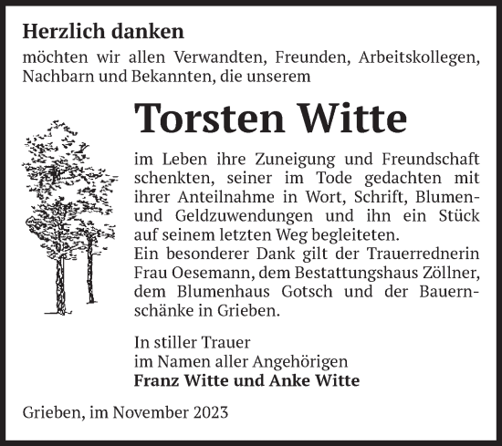 Traueranzeige von Torsten Witte von Volksstimme Altmark Ost