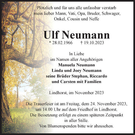 Traueranzeige von Ulf Neumann von Volksstimme Haldensleben/Wolmirstedt