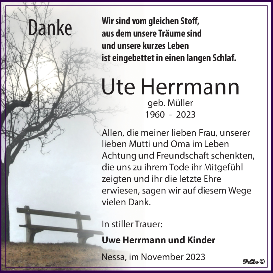 Traueranzeige von Ute Herrmann von Trauerkombi Weißenfels