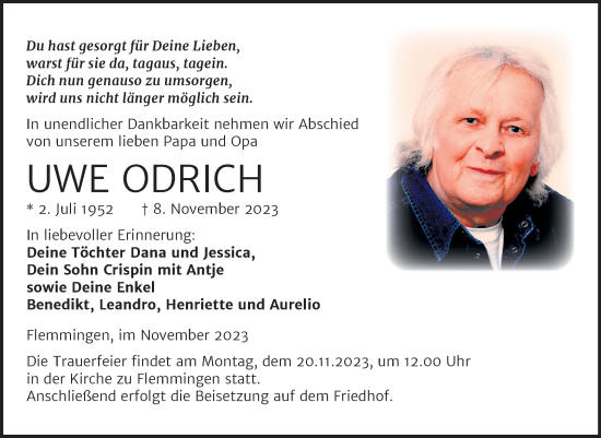 Traueranzeige von Uwe Odrich von Naumburger Tageblatt