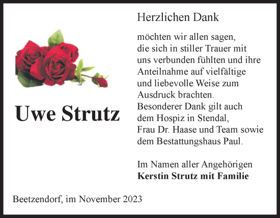 Traueranzeige von Uwe Strutz von Volksstimme Altmark West